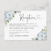 Romantic Light Blue Floral Wedding Reception Card エンクロージャーカード (正面)