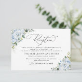 Romantic Light Blue Floral Wedding Reception Card エンクロージャーカード (スタンド正面)