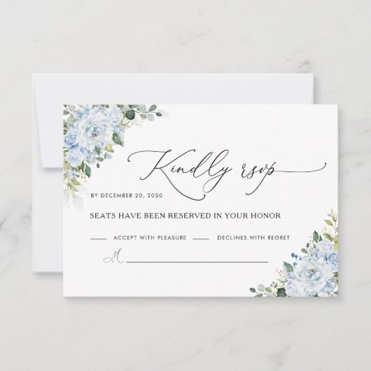 Romantic Light Blue Floral Wedding RSVP Card (正面)
