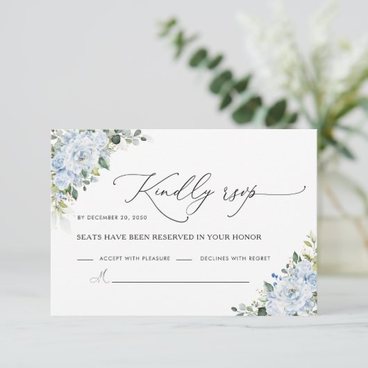 Romantic Light Blue Floral Wedding RSVP Card (スタンド正面)