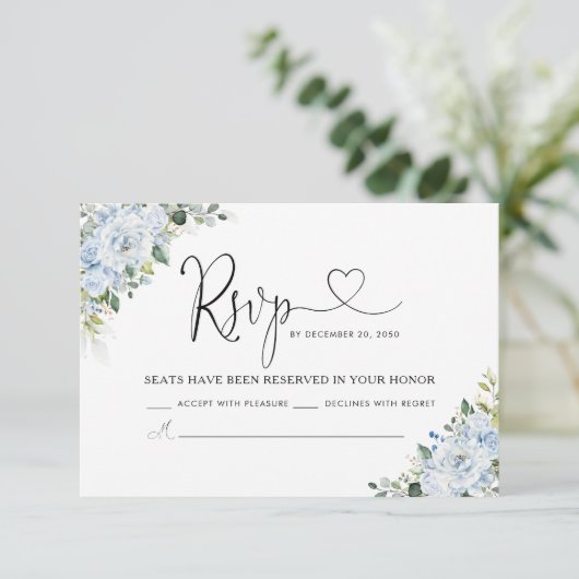 Romantic Light Blue Floral Wedding RSVP Card (スタンド正面)