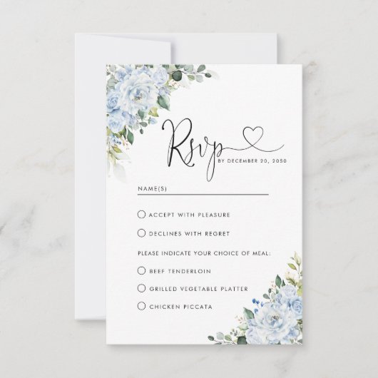 Romantic Light Blue Floral Wedding RSVP Card (正面)