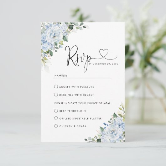 Romantic Light Blue Floral Wedding RSVP Card (スタンド正面)