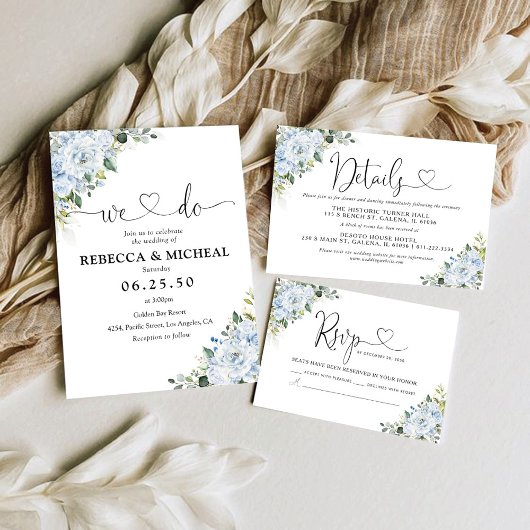 Romantic Light Blue Floral Wedding RSVP Card