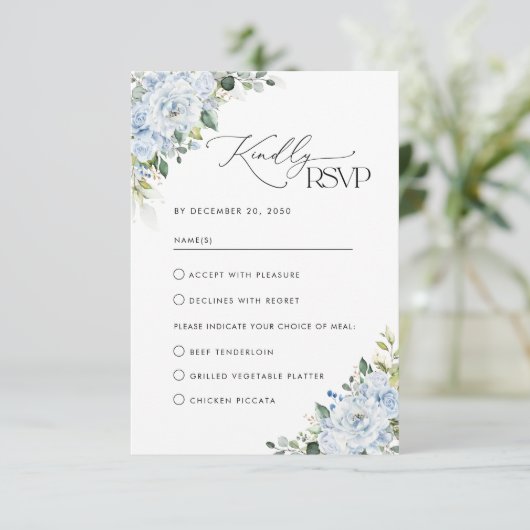 Romantic Light Blue Floral Wedding RSVP Card (スタンド正面)