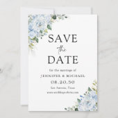 Romantic Light Blue Floral Wedding Save The Date セーブザデート (正面)