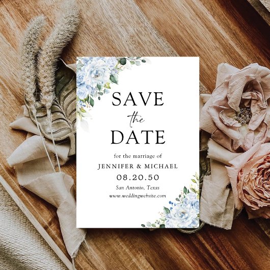 Romantic Light Blue Floral Wedding Save The Date セーブザデート