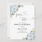 Romantic Light Blue Floral Wedding Save The Date セーブザデート (正面)