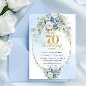 Romantic Light Blue Flowers 70th Birthday Invites 招待状