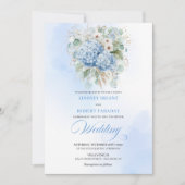 Romantic Light Blue Hydrangea Gold Wedding Invite 招待状 (正面)
