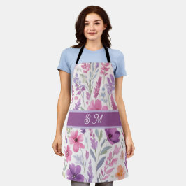 Romantic lila pink Pastel Botanical Spring Meadow エプロン