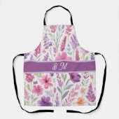 Romantic lila pink Pastel Botanical Spring Meadow エプロン (正面)