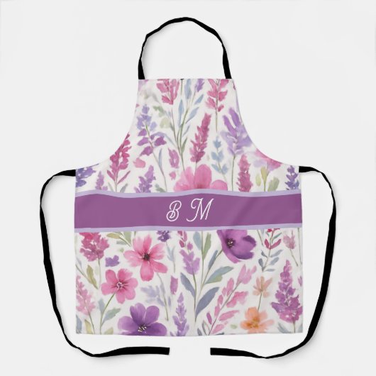 Romantic lila pink Pastel Botanical Spring Meadow エプロン (正面)