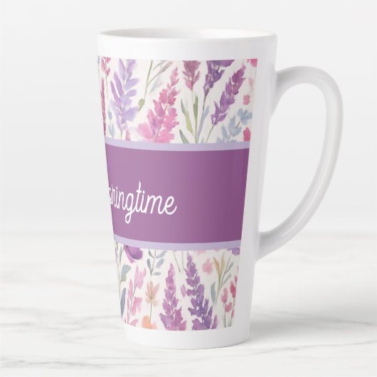 Romantic lila pink Pastel Botanical Spring Meadow カフェラテマグ (右)