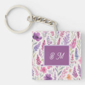 Romantic lila pink Pastel Botanical Spring Meadow キーホルダー (正面)