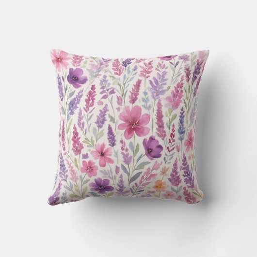 Romantic lila pink Pastel Botanical Spring Meadow クッション (裏面)