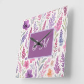 Romantic lila pink Pastel Botanical Spring Meadow スクエア壁時計 (傾斜)