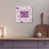 Romantic lila pink Pastel Botanical Spring Meadow スクエア壁時計