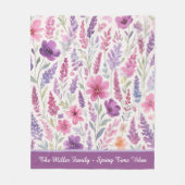 Romantic lila pink Pastel Botanical Spring Meadow フリースブランケット (正面)