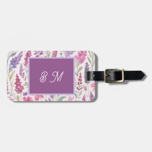 Romantic lila pink Pastel Botanical Spring Meadow ラゲッジタグ (正面横)