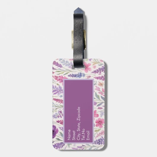 Romantic lila pink Pastel Botanical Spring Meadow ラゲッジタグ (裏面縦)