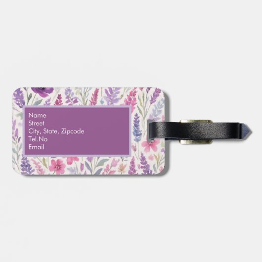 Romantic lila pink Pastel Botanical Spring Meadow ラゲッジタグ (裏面横)