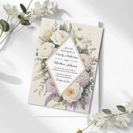 Romantic Lilac Floral Geometric Wedding Invitation 招待状