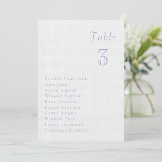 Romantic lilac floral Wedding Table Seating Card 招待状 (スタンド正面)