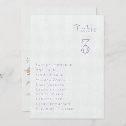 Romantic lilac floral Wedding Table Seating Card 招待状 (正面/裏面)