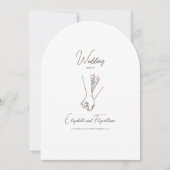 Romantic Line Art Couple Holding Hands Flower Menu 招待状 (正面)