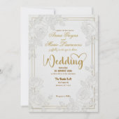 Romantic Line Art Rose Faux Gold Foil Wedding  招待状 (正面)