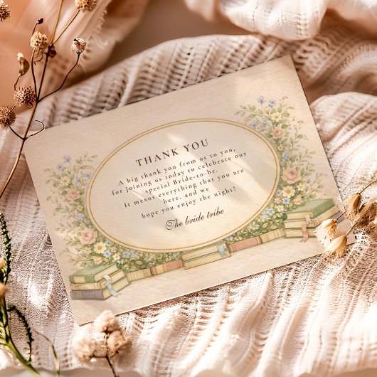 Romantic Literary Floral Bridal Shower サンキューカード