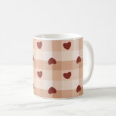 Romantic little hearts and brown gingham checks コーヒーマグカップ (正面右)