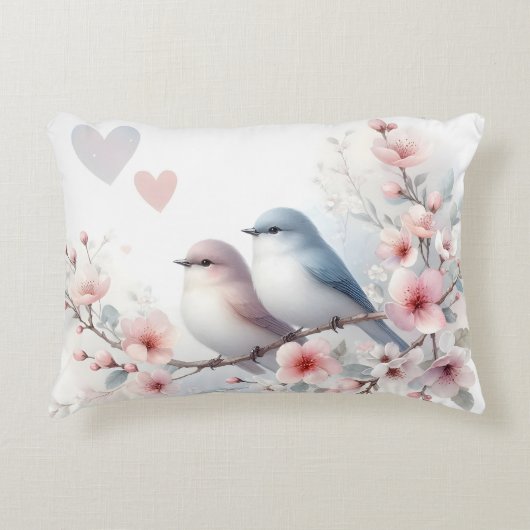 Romantic Love Birds Cherry Blossom Branch アクセントクッション (正面)
