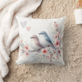Romantic Love Birds Cherry Blossom Branch クッション (ブランケット)