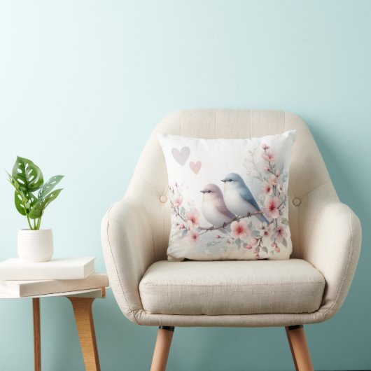 Romantic Love Birds Cherry Blossom Branch クッション (椅子)