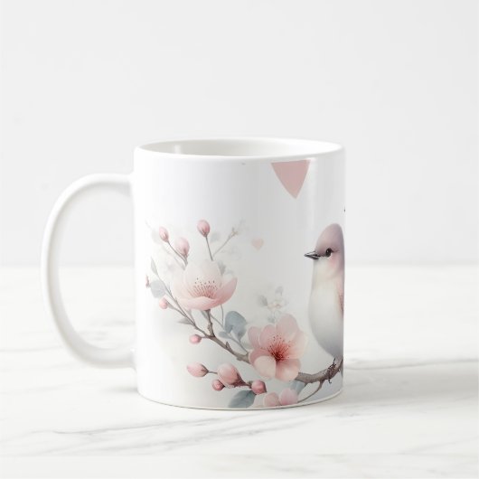 Romantic Love Birds Cherry Blossom Branch コーヒーマグカップ (左)