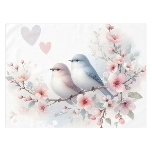 Romantic Love Birds Cherry Blossom Branch テーブルクロス (正面(横))