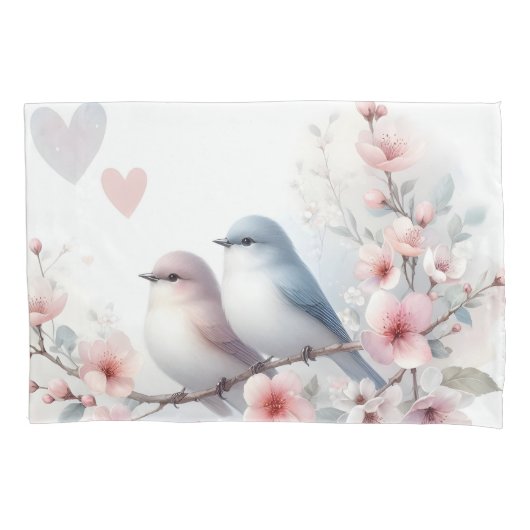 Romantic Love Birds Cherry Blossom Branch 枕カバー (正面)