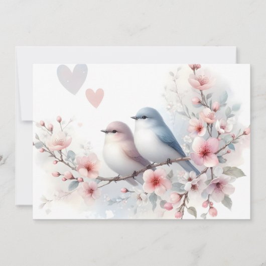 Romantic Love Birds Cherry Blossom Branch 案内状 (正面)