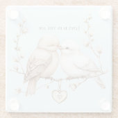 Romantic Love Birds Heart Wedding ガラスコースター (裏面)