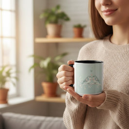 Romantic Love Birds Watercolor Combo Mug - Soft Bl マグカップ