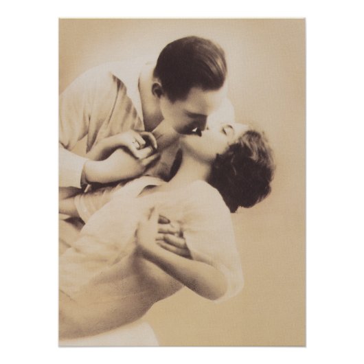 Romantic Love Couple Kissing vintage illustration ポスター (正面)