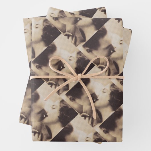 Romantic Love Couple Kissing vintage illustration ラッピングペーパーシート (インサイチュ)