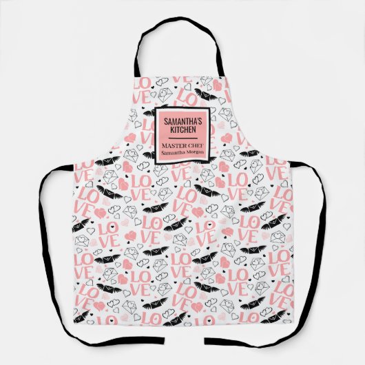 Romantic Love Gift Pink Black Heart Sketch Apron エプロン (正面)