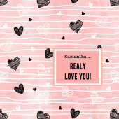 Romantic Love Gift Shower Curtain Pink Black Heart シャワーカーテン