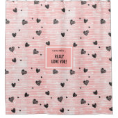 Romantic Love Gift Shower Curtain Pink Black Heart シャワーカーテン (正面)