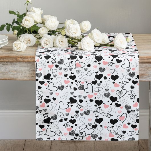 Romantic Love Gift Table Runner Pink Black Hearts ロングテーブルランナー