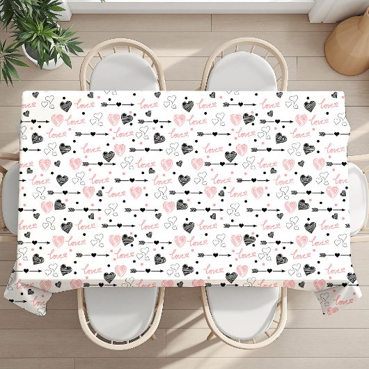 Romantic Love Gift Tablecloth Pink Black Hearts テーブルクロス