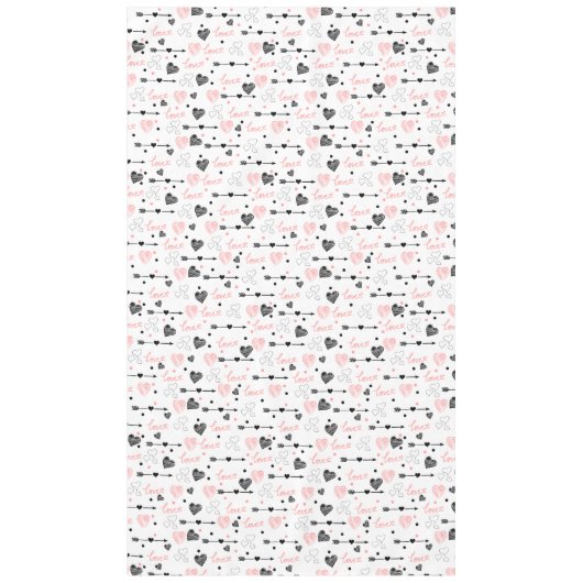 Romantic Love Gift Tablecloth Pink Black Hearts テーブルクロス (正面)